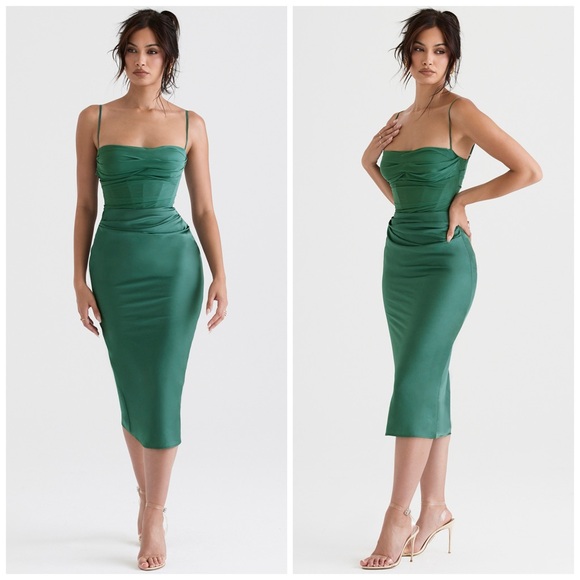 House of CB Dresses & Skirts - New House of CB TEIA Forest Draped Corset Midi Dress Size Small